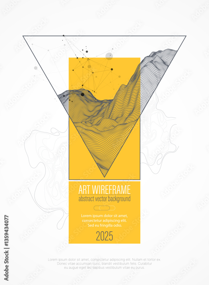 Wireframe design for posters. Page layout. ART background. Scientific cover template for presentations.