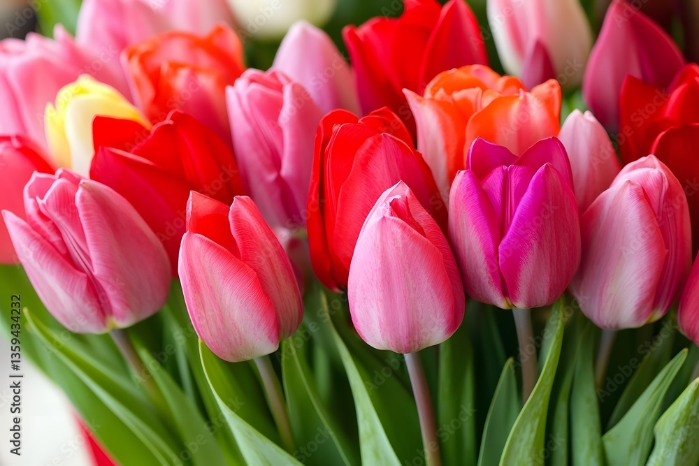 Naklejka premium Vibrant Colorful Tulip Bouquet Closeup Spring Flowers