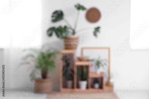 Blurred view of shelf unit ...
