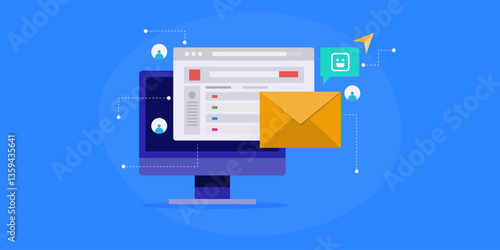 AI virtual assistant for email marketing, automate content writing, personalised message creation and sending auto reply to customers, business solution concept.