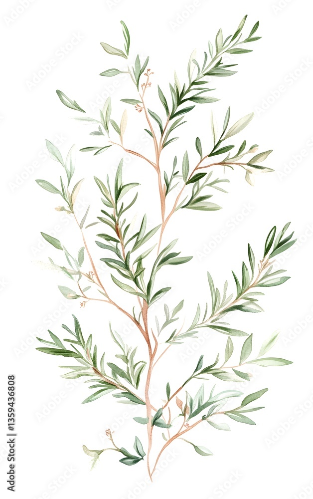 Fototapeta premium Create a collection of clipart featuring fresh rosemary sprigs with thin needlelike leaves, isolated on a white background