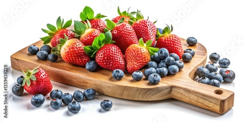Juicy Summer Berries: Close-Up Photography of Strawberries and Blueberries on Rustic Wood