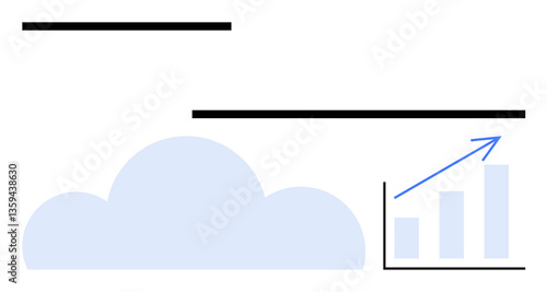 Cloud below bars and chart with upward arrow signal innovation, scalability, and progress. Ideal for technology, data, business, growth, forecasting cloud solutions progress. Flat simple metaphor