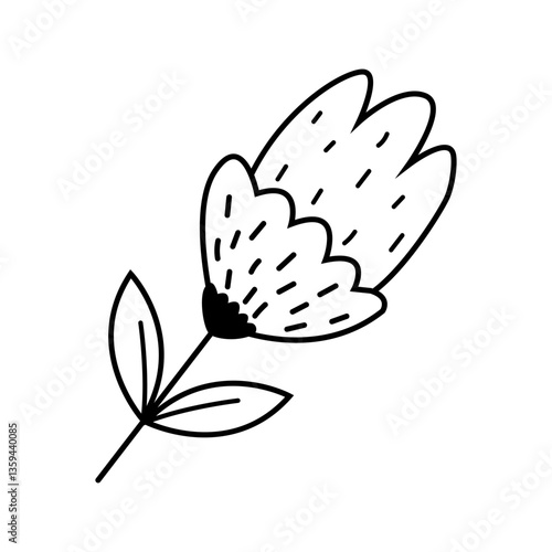 Vibrant flower illustration with simple lines and natural elements showcased in a minimalist style