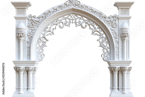 3D White Plaster Moorish Arch with Delicate Carvings.