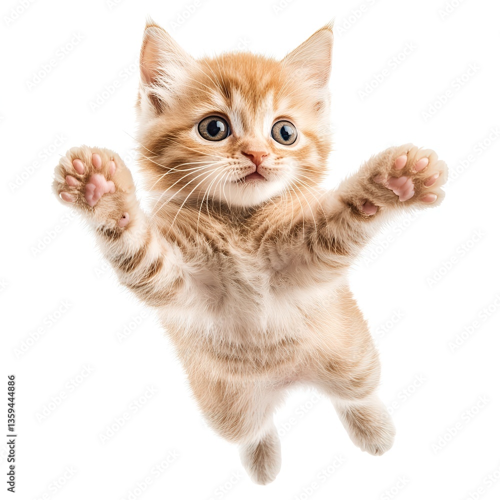 Obraz premium Adorable Ginger Kitten Reaching Up Paws Cute Fluffy Pet Animal