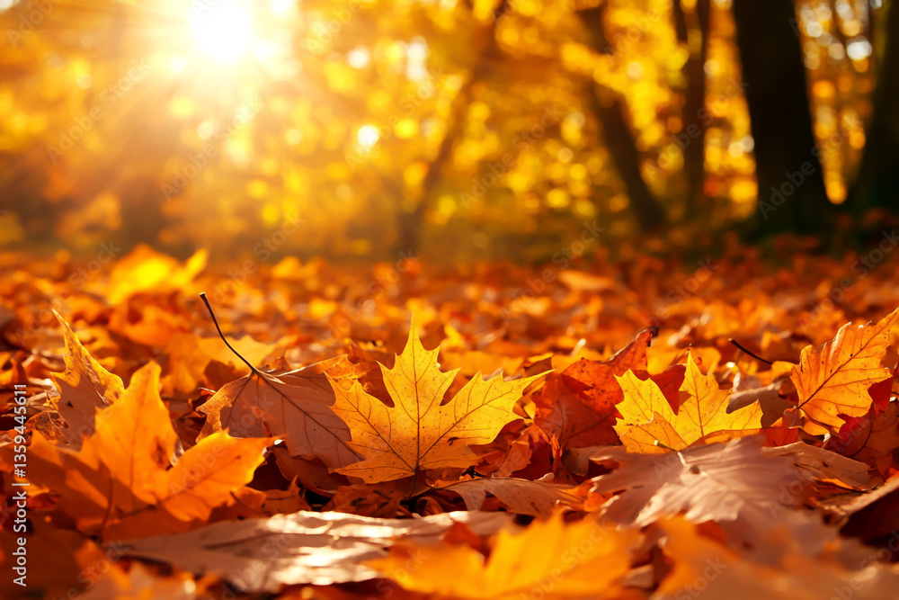 Autumn background with brown leaves on tree branches in a forest at sunset. Autumn background with brown leaves on tree branches in a forest at sunset.