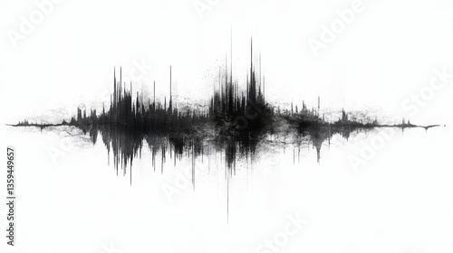 soundwave art, black and white colors, flat white background , 16:9
