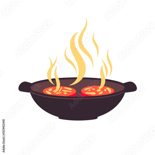 Electric grill pan with steaming food, culinary creativity