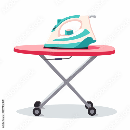 Stylish electric iron on modern board, home organization