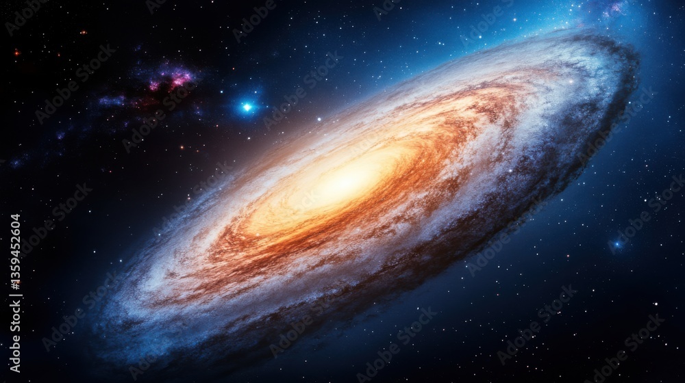 Fototapeta premium Stunning Spiral Galaxy in Deep Space with Bright Core and Colorful Nebulae in Background