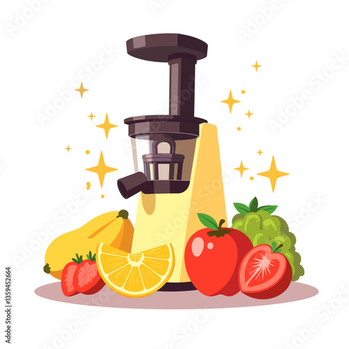 Colorful juicer with fresh fruits, healthy lifestyle concept