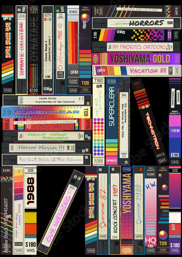 VHS Cassettes Background, Fake Old Home Video Collection Style Illustration, Vector Template for Vintage Posters, Covers, Illustrations