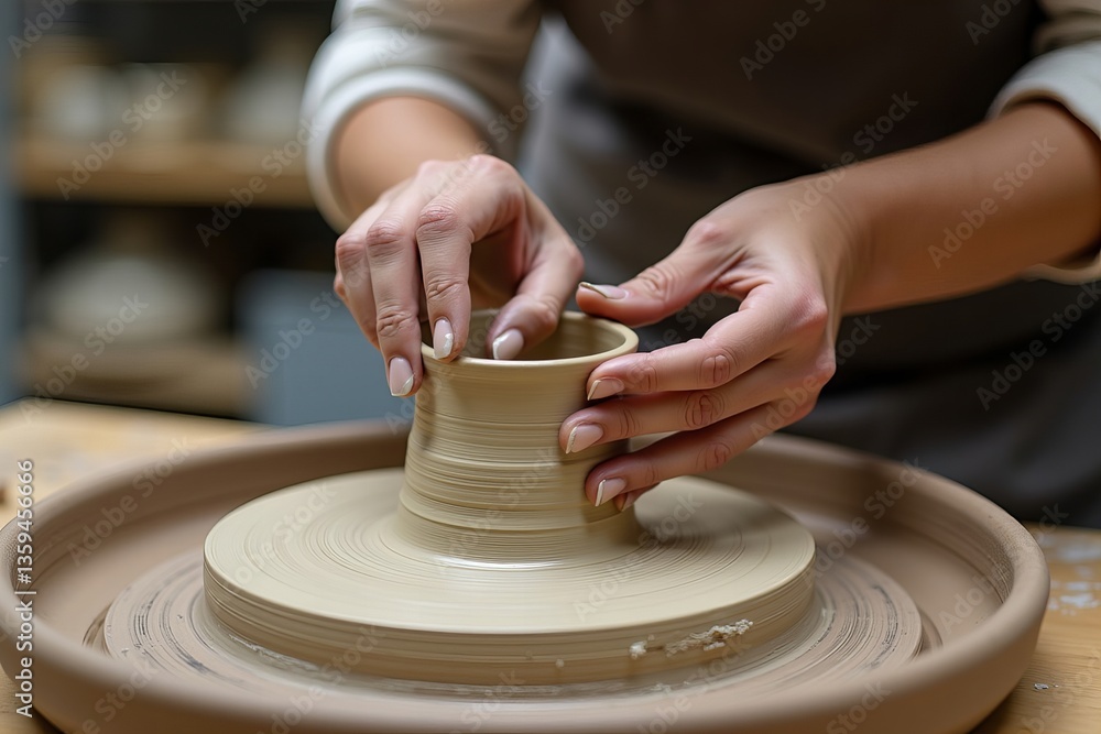 Close-Up of a Female Potter Crafting Clay in a Studio Close-Up of a Female Potter Crafting Clay in a Studio