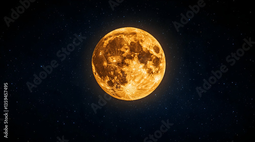 A vibrant orange celestial body shines brightly against a vast dark expanse dotted with shimmering stars creating cosm