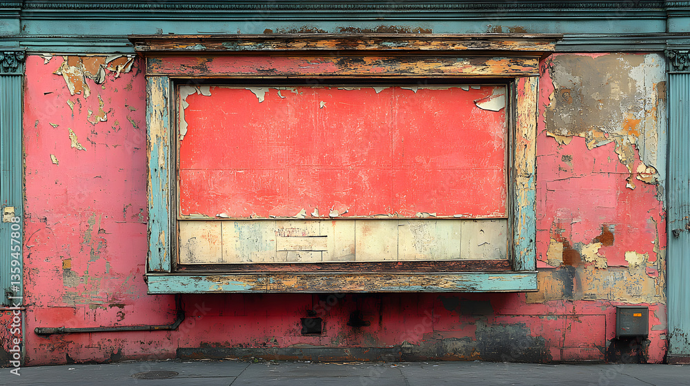 Facade of Faded Shopfront: An evocative street scene captures the essence of time and neglect, showcasing a vintage shopfront with peeling paint and a weathered frame. Facade of Faded Shopfront: An evocative street scene captures the essence of time and neglect, showcasing a vintage shopfront with peeling paint and a weathered frame.