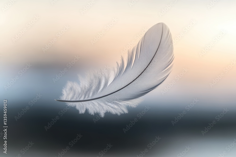 Obraz premium Floating feather captured in stunning detail against a soft blurred background at dusk