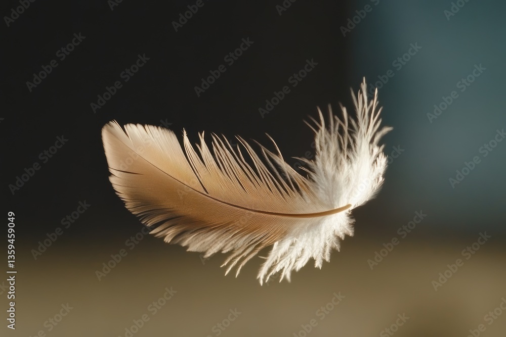 Obraz premium Close-up view of a delicate feather gently floating in the air captured in stunning 8K resolution