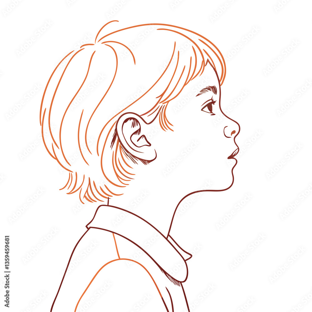 Profile of a thoughtful child in a minimalist line drawing Profile of a thoughtful child in a minimalist line drawing