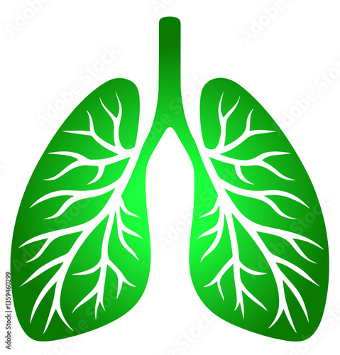 Green lungs with white branches resembling bronchi, bronchioles, clean, oxygen-producing forests as the lungs of the Earth, critical need for environmental conservation, sustainable nature preservatio