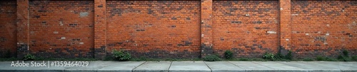 Empty urban street with weathered brick wall,  sidewalk,  urban background