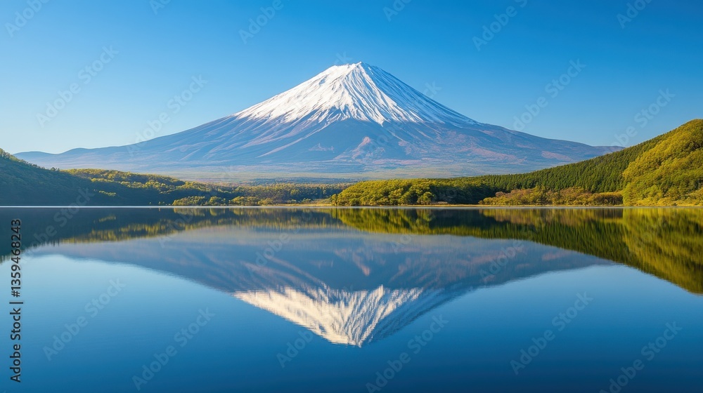 Naklejka premium Mount Fuji Reflection at Lake Tanuki, Japan