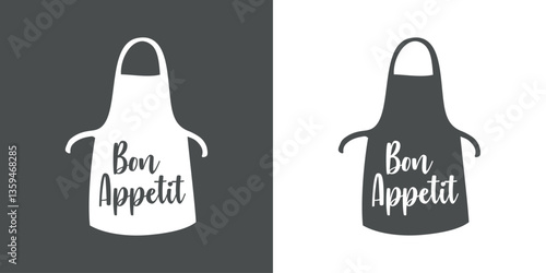 Logo restaurante. Mensaje Bon Appetit en silueta de delantal con tirantes para cocina y repostería.