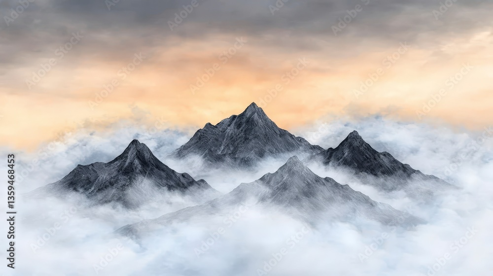 Obraz premium Majestic Mountainscape Peaks Clouds Dawn High Resolution Nature Photography