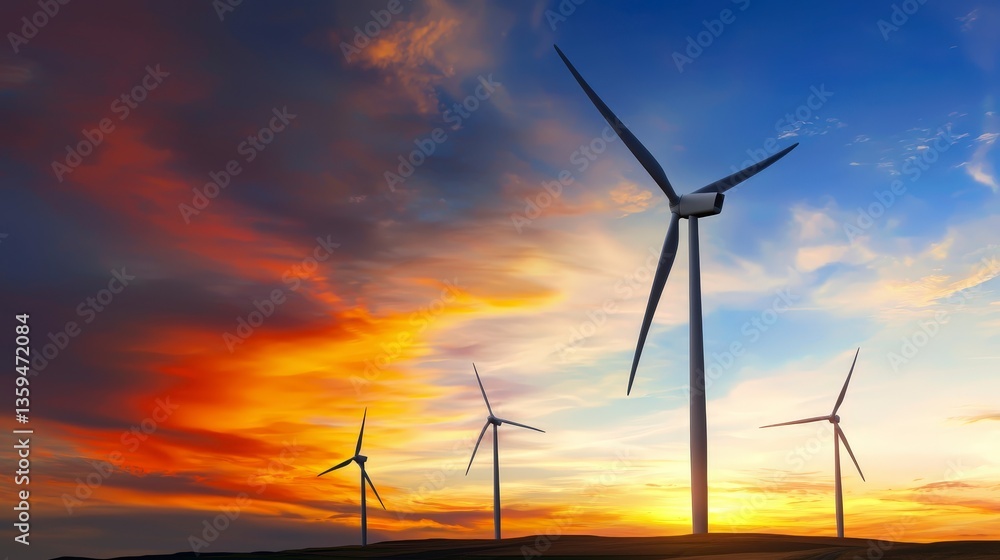 Obraz premium Majestic Wind Turbines at Sunset Renewable Energy Landscape