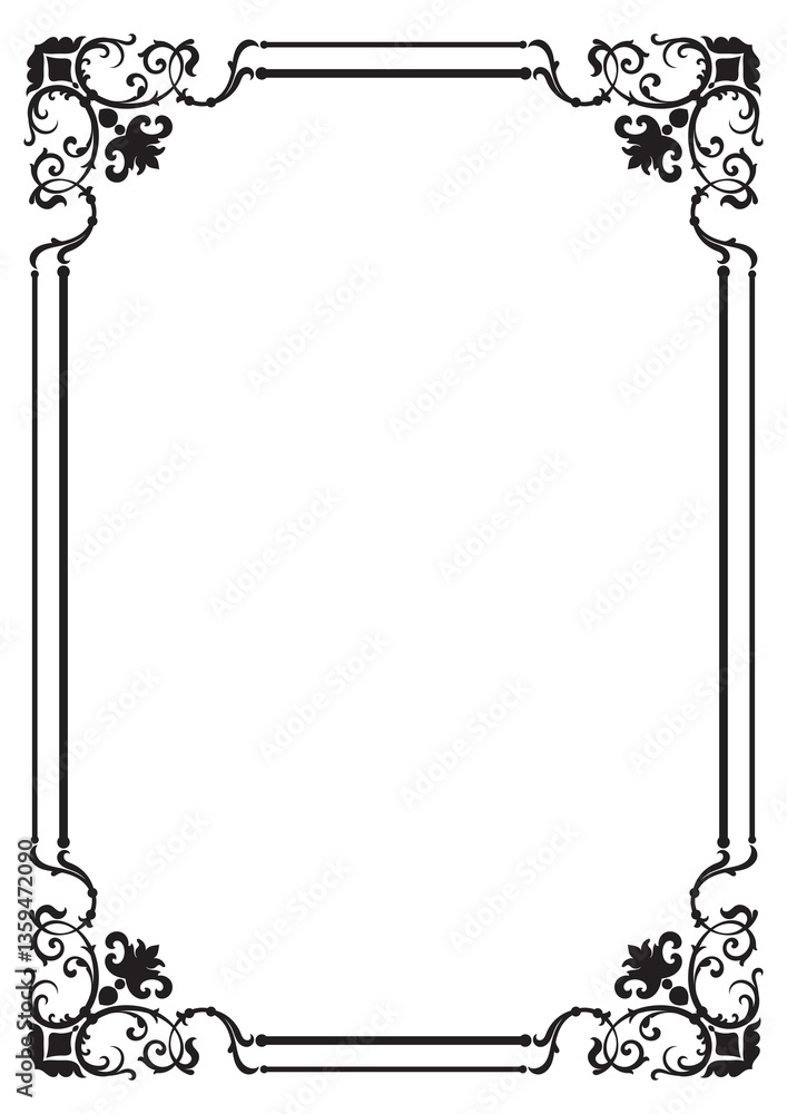Fototapeta premium Vintage Abstract Frame, Curled Border for Card Making Elements, Black Border