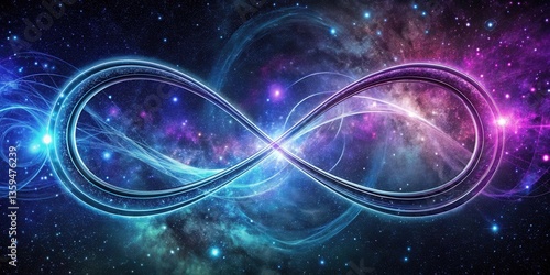 Cosmic Infinity Symbol Glowing, ethereal lemniscate against a vibrant nebula backdrop, representing endlessness and interconnectedness.