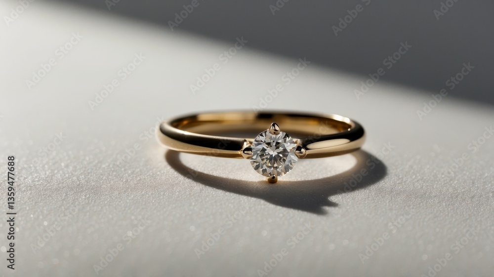 delicately crafted 14-karat gold ring, adorned with a solitary, radiant diamond expertly set on the ring's edge, elevated on a clean, crisp, pure white background that fades to a gentle gradient delicately crafted 14-karat gold ring, adorned with a solitary, radiant diamond expertly set on the ring's edge, elevated on a clean, crisp, pure white background that fades to a gentle gradient