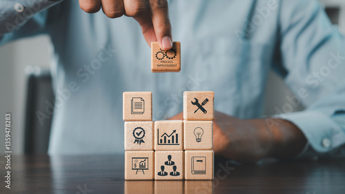 Photography Process improvement concept, Continuous improvement,  Improve the efficiency and effectiveness of company and industry operations Businessman solving problems improving organizational processes