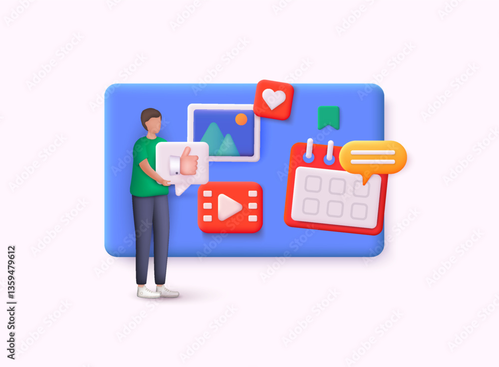 Obraz premium Social media platform, online social communication concept. Comment and Follower. 3D Web Vector Illustrations.