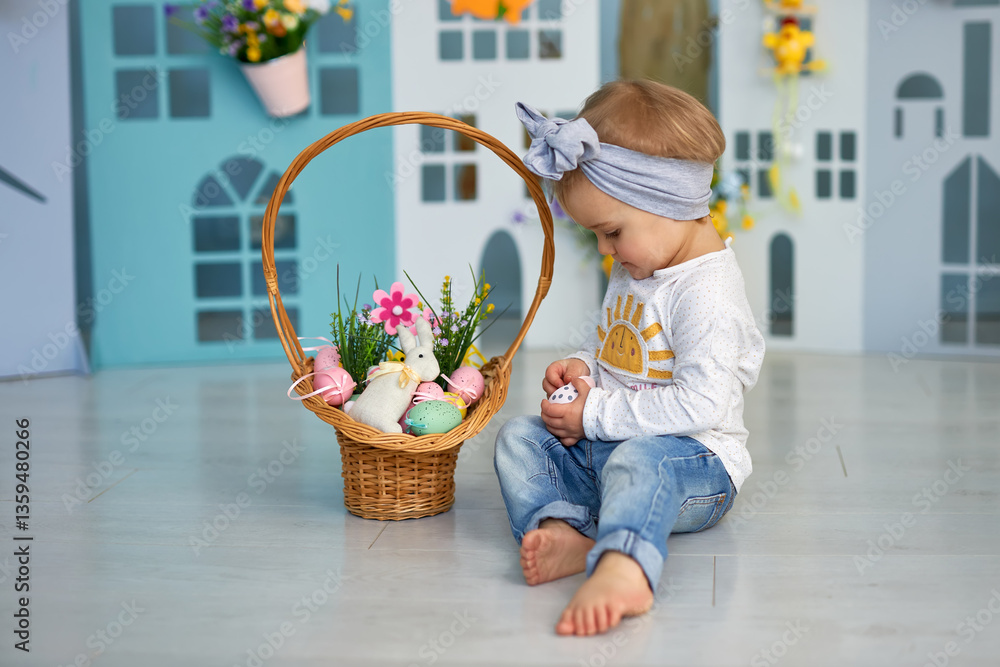 Naklejka premium Baby girl celebrate Easter.