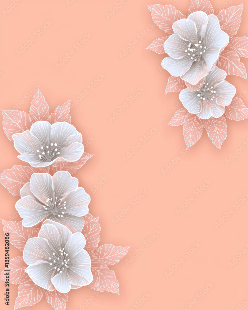 Naklejka premium A pastel pink background with soft white floral illustrations in the corners, elegant negative
