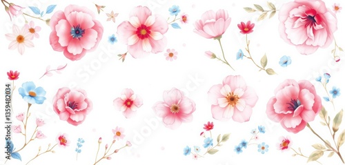 Wallpaper Mural Blush pink & blue watercolor floral elements; perfect for DIY bouquets, wreaths, & stationery, vintage, greeting Torontodigital.ca