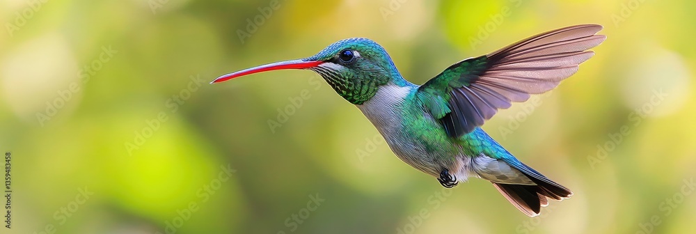 Fototapeta premium Hummingbird in Flight: Broad-Billed Beauty Captured Mid-Air