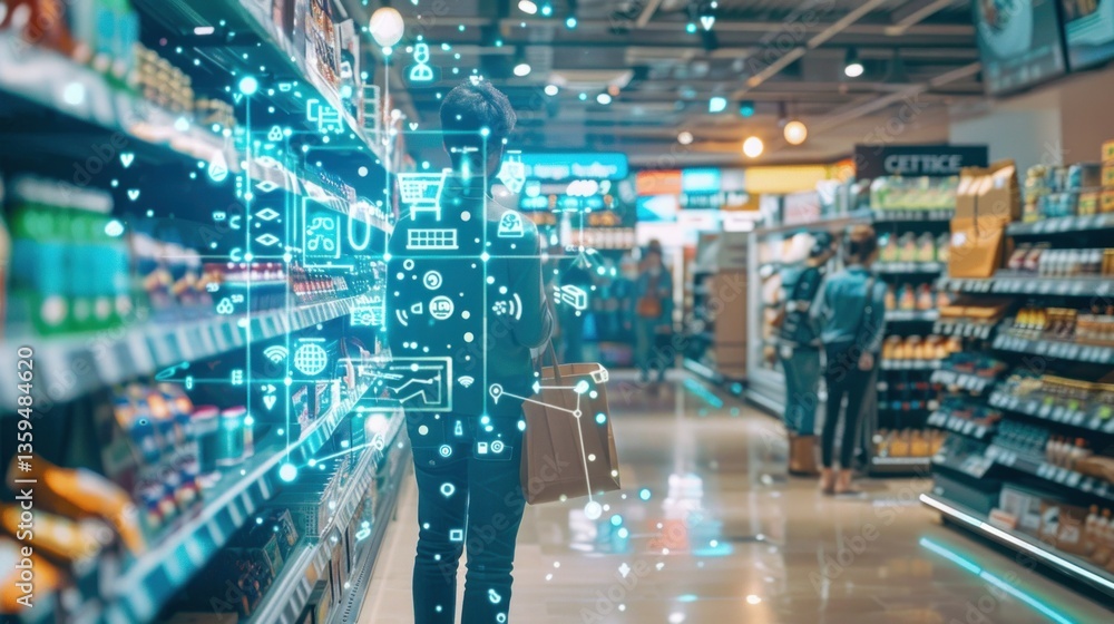 Fototapeta premium Customer data visualized through machine learning in a retail setting.