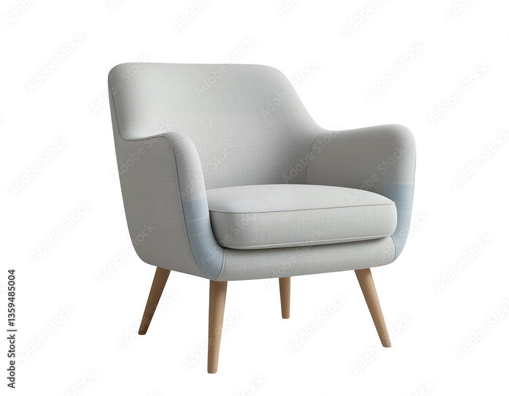 An elegant Scandinavian-style armchair with wooden legs and soft upholstery in pastel shades An elegant Scandinavian-style armchair with wooden legs and soft upholstery in pastel shades