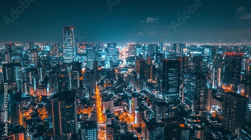 Wallpaper Mural Bustling metropolis at night, skyscrapers and streets gleaming with electric lights, homes glowing in soft tones, wide-angle perspective, cinematic depth.   Torontodigital.ca