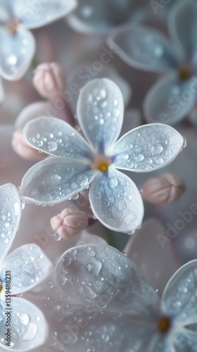 Dewy fresh flowers blooming