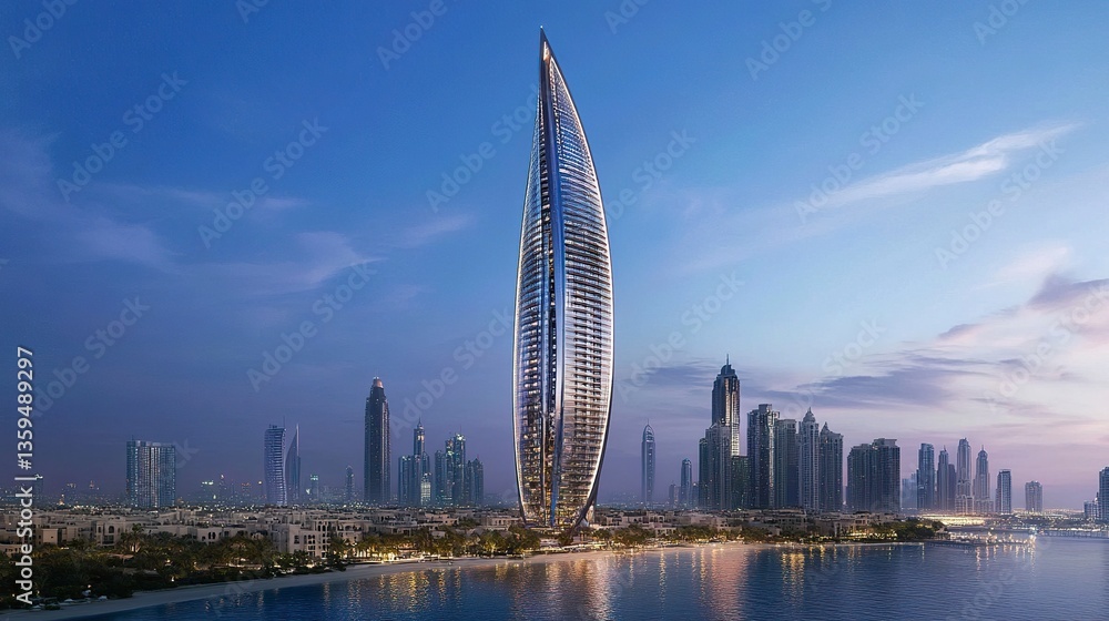 Fototapeta premium Lighthouse in Dubai offering luxury apartments with bespoke interiors, natural light-filled spaces, and private outdoor areas, a perfect blend of style and tranquility. 