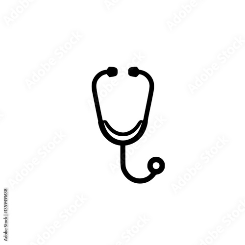 A simple and line drawing of a stethoscope a tool used by doctors to listen to the heart and lungs Medical care and health concept