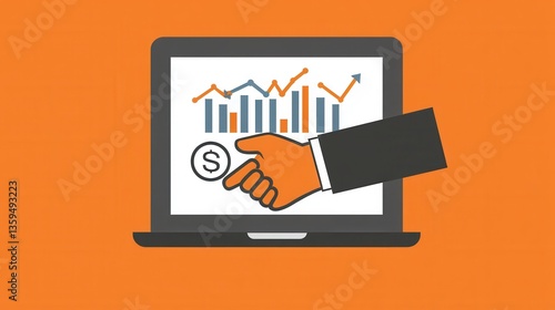 Hands Engaged in a Handshake Over a Laptop Displaying Financial Growth Charts in a Modern and Innovative Style