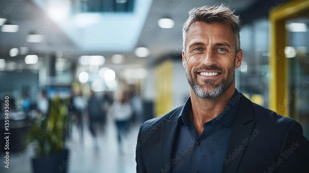 Obraz premium Confident Smiling Businessman in Modern Office