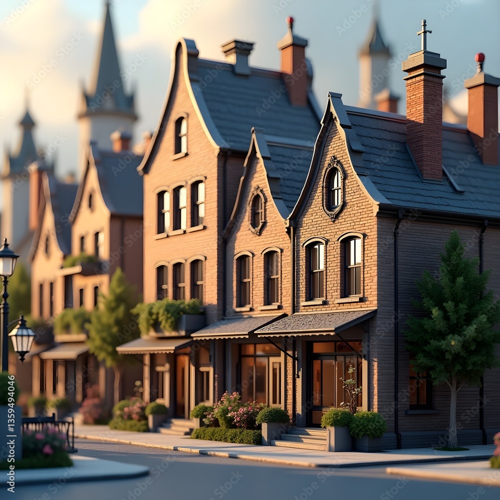 Fototapeta premium Charming Street of Historic Brick Houses