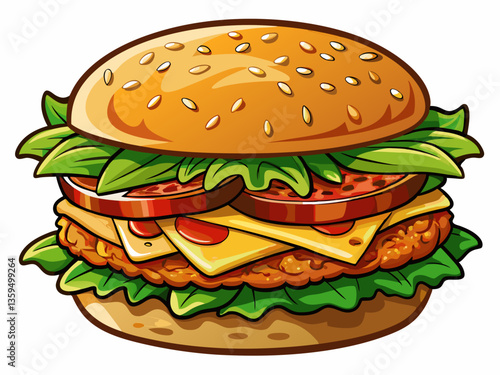 vector of  Grilled chicken burger sandwich isolated on white