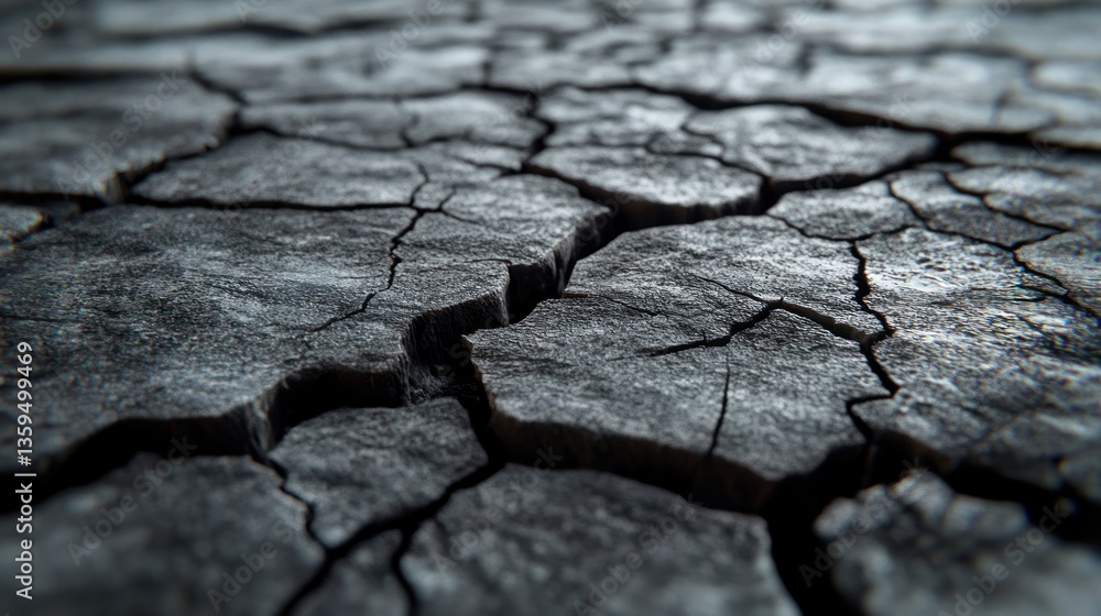 Fototapeta premium Detailed closeup of cracked and eroded grey stone surface