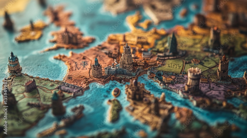 Aerial view of a beautifully detailed map showcasing Europe. Vibrant colors highlight cities and landmarks. Perfect for travel enthusiasts and educators. Generative AI Aerial view of a beautifully detailed map showcasing Europe. Vibrant colors highlight cities and landmarks. Perfect for travel enthusiasts and educators. Generative AI